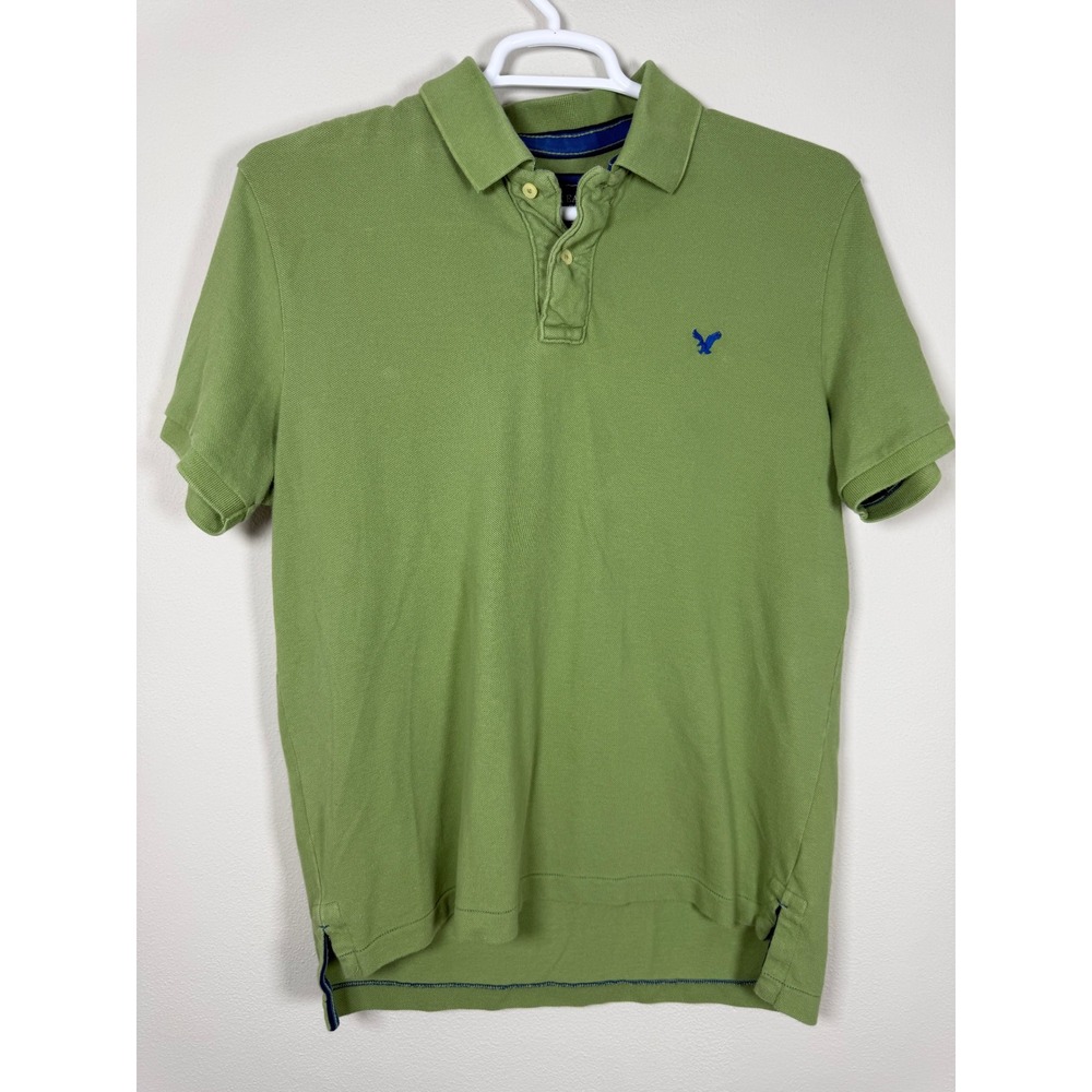 Vintage Y2K American Eagle Outfitters Mens Green Pique Polo‎ Shirt Large Preppy